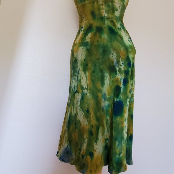 Short cocktail summer work Dress bridesmaid party beach resort silk blue green 4